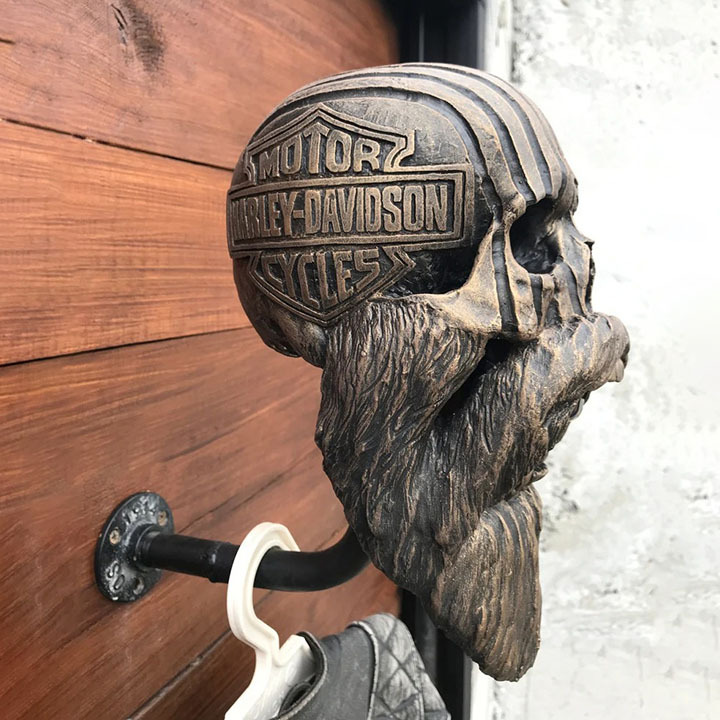 Helmet Holder Motorcycle Skull - Resin Wall Mount Stand, Multi-Use