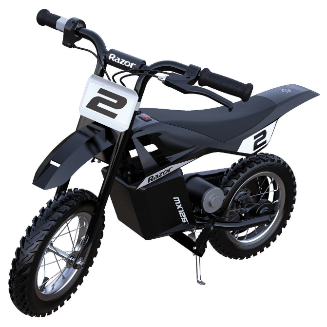 Razor Miniature Dirt Rocket MX125 Electric-Powered Dirt Bike - Black with Decal Included, Recommended For Kids 7+ Between 40 and 80 lbs