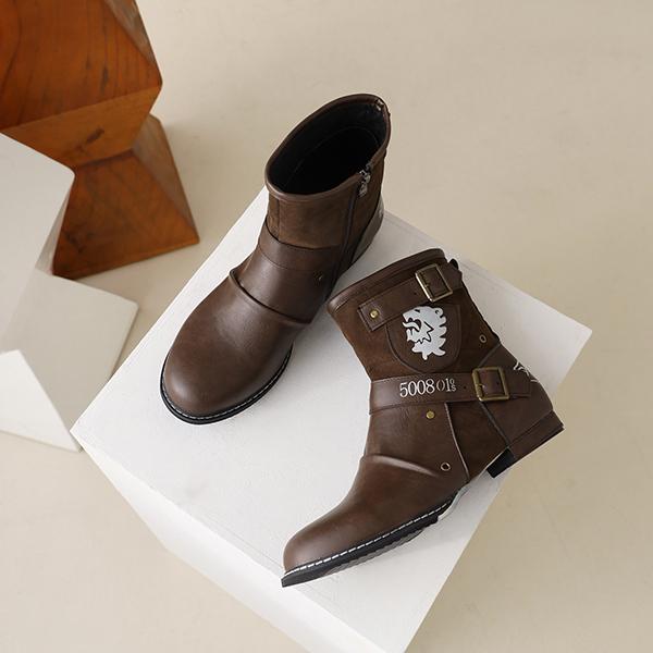 Chicinskates Men's Patchwork Belt Buckle Boots