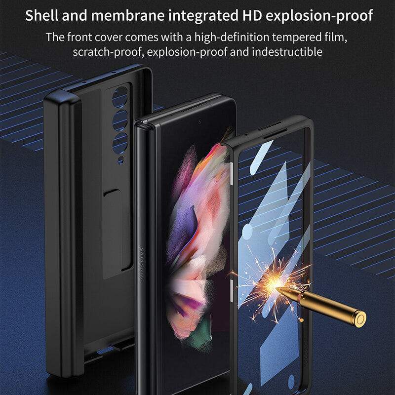 Magnetic Frame Stand All-included Screen Glass Film Case With Hidden S Pen Slot For Samsung Galaxy Z Fold 3 5G