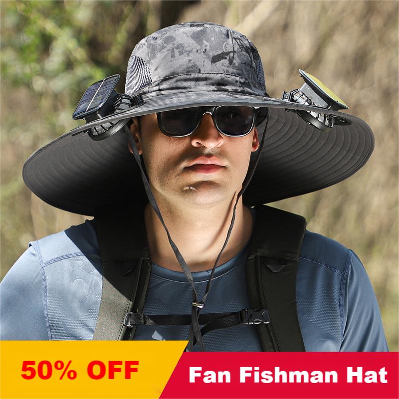 (🔥Last Day Promotion-SAVE 50% OFF)Wide Brim Solar Fan Fishman Hat-BUY 2 GET 10% OFF & FREE SHIPPING