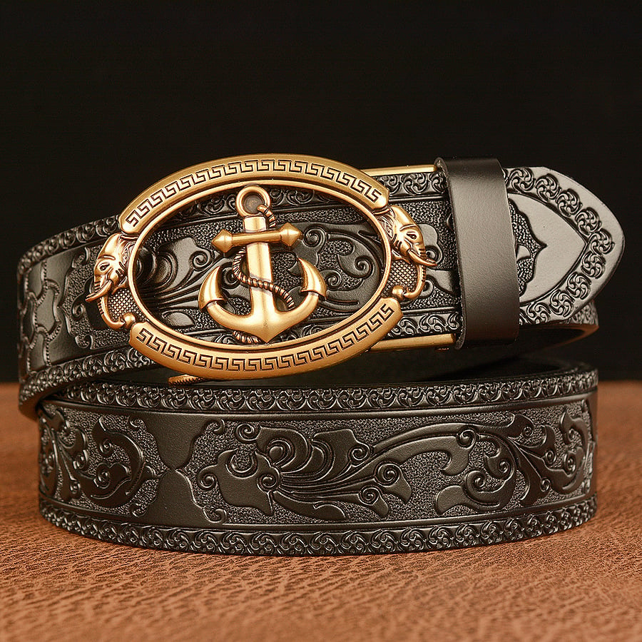 Sailor Waist Buckle Cowboy Leather 3D Manual Engraved Belt