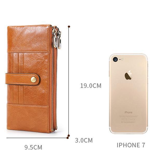 RFID Genuine Leather Double Zipper Wallet