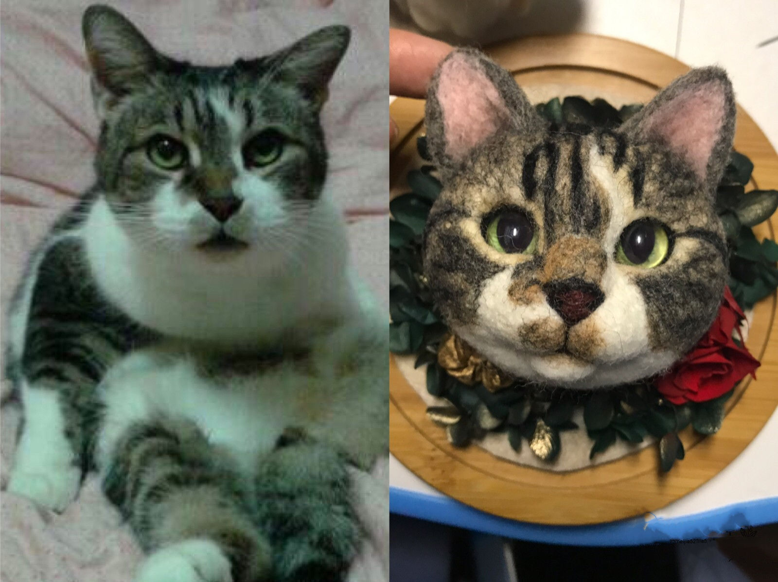 Custom Personalized Pet Portrait, Custom Pet Memorial, 3D Cat in Frame, Pet Memorial Felted Cat，Keychain