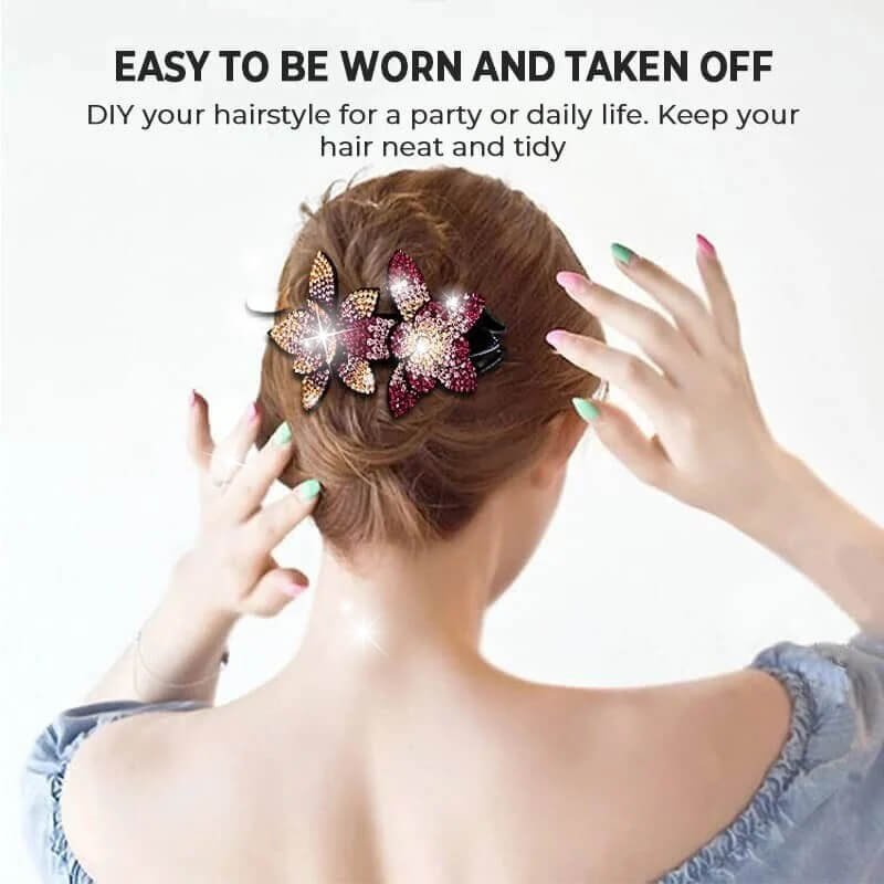 (⚡Last Day Flash Sale-50% OFF) Rhinestone Double Flower Hair Clip - Buy 4 FREE SHIPPING