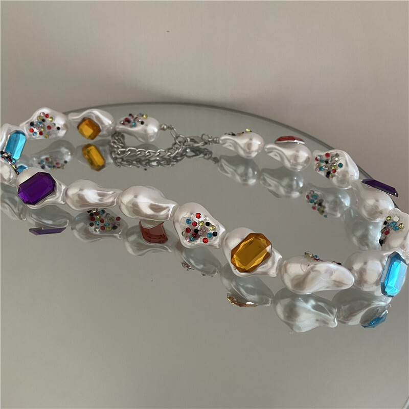 Bohemian handmade colorful rhinestone necklace