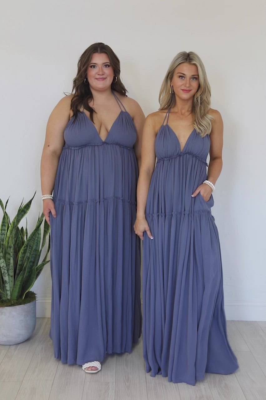 Daybreak Skyline Coral Halter Maxi Dress