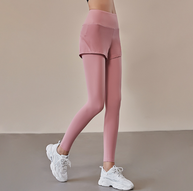 Quick-drying false two-piece peach fitness pants