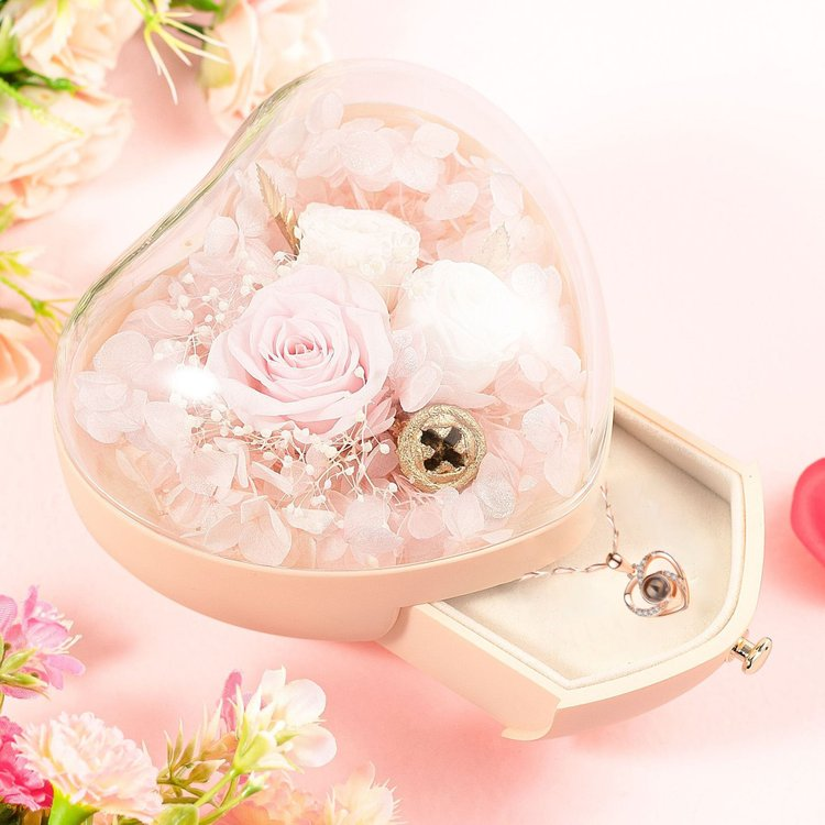 Morshiny Heart-shaped Eternal Flower Jewelry Box