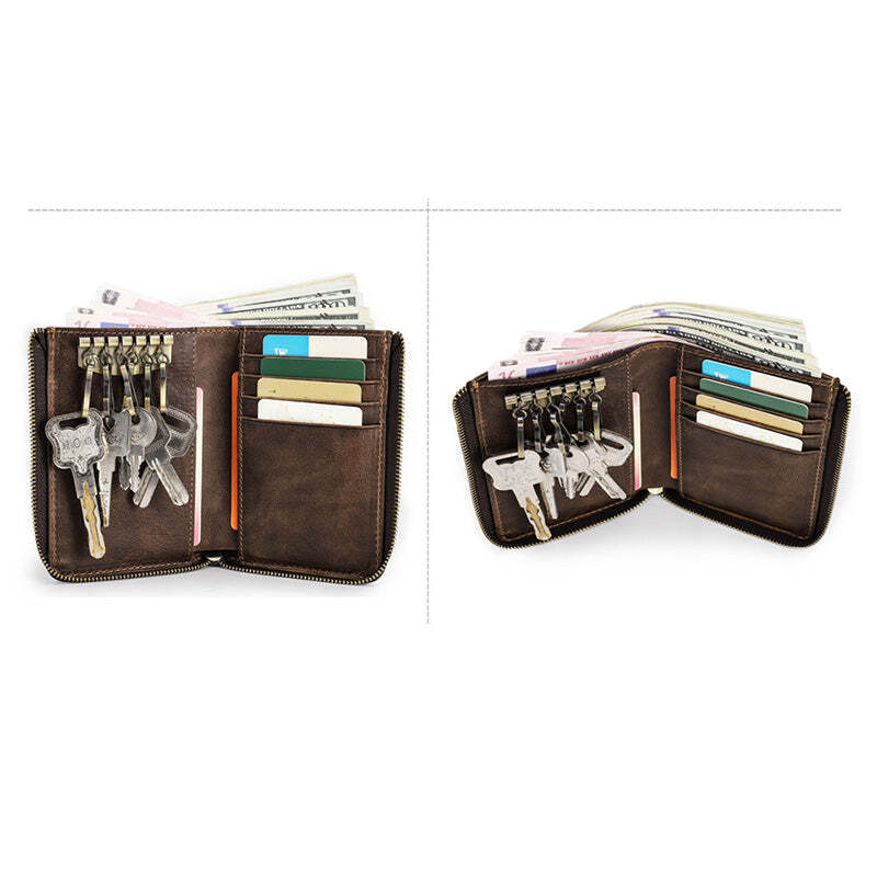 Men's Zip Around RFID Blocking Leather AirTag Wallet