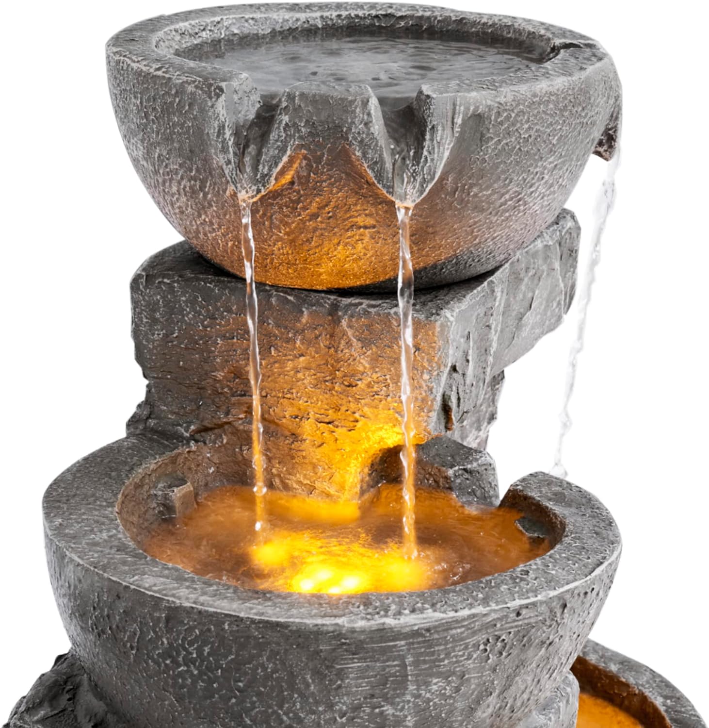 Teamson Home 33.25 inch Cascading Bowls and Stacked Stones LED Outdoor Water Fountain