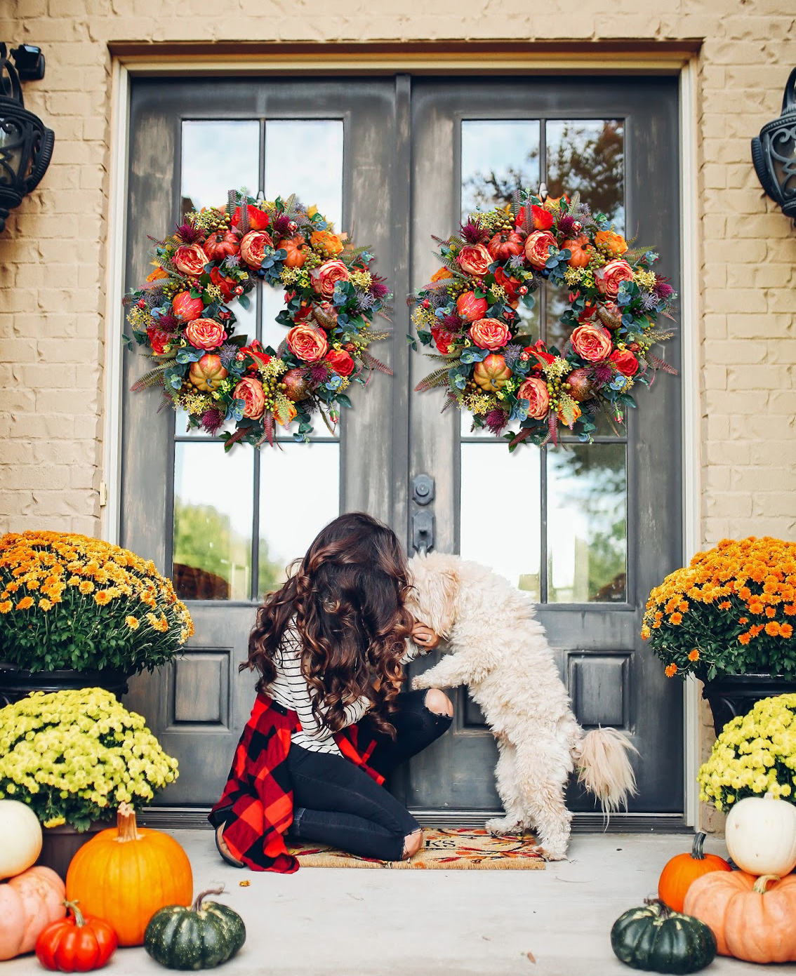 🔥Today 49% OFF🔥Fall Peony and Pumpkin Wreath - Year Round Wreath