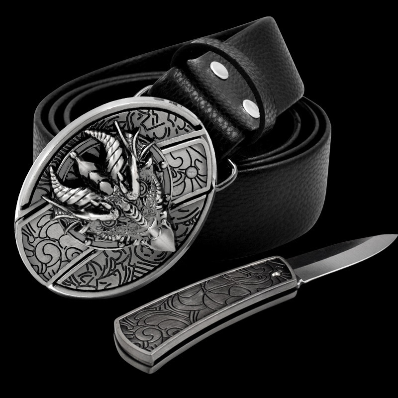 🔥Last Day Promotion - 50% OFF🔥Genuine Leather Cowhide Belt Novelty Alloy Buckle With a Knife - Buy 2 Get 10% Off & Free Shipping