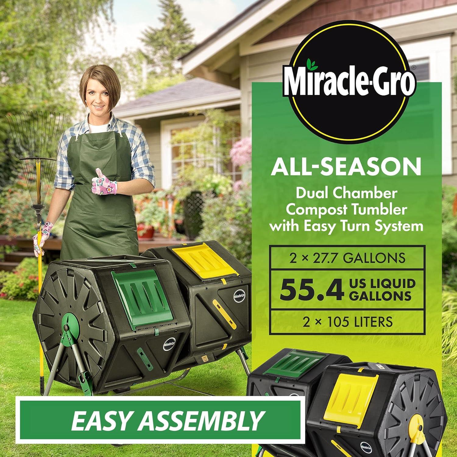 Miracle-Gro Large Dual Chamber Compost Tumbler with 2 Sliding Doors 2 X 27.7gallon /105 Liter