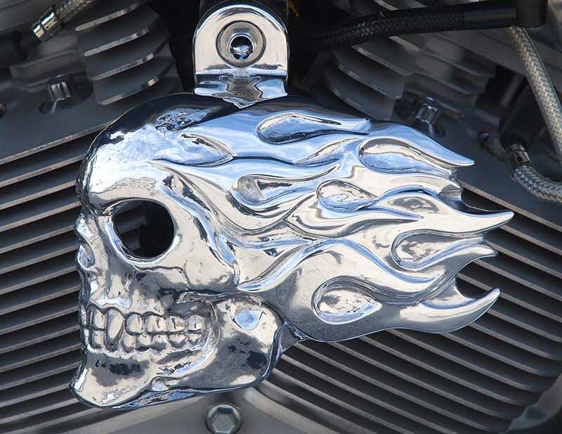 Harley Motorcycle Horn Covers Flaming Skull