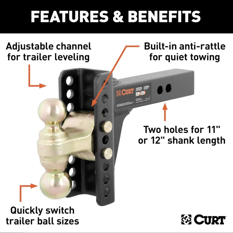 Curt Adjustable Trailer Hitch Ball Mount, 2-Inch Receiver