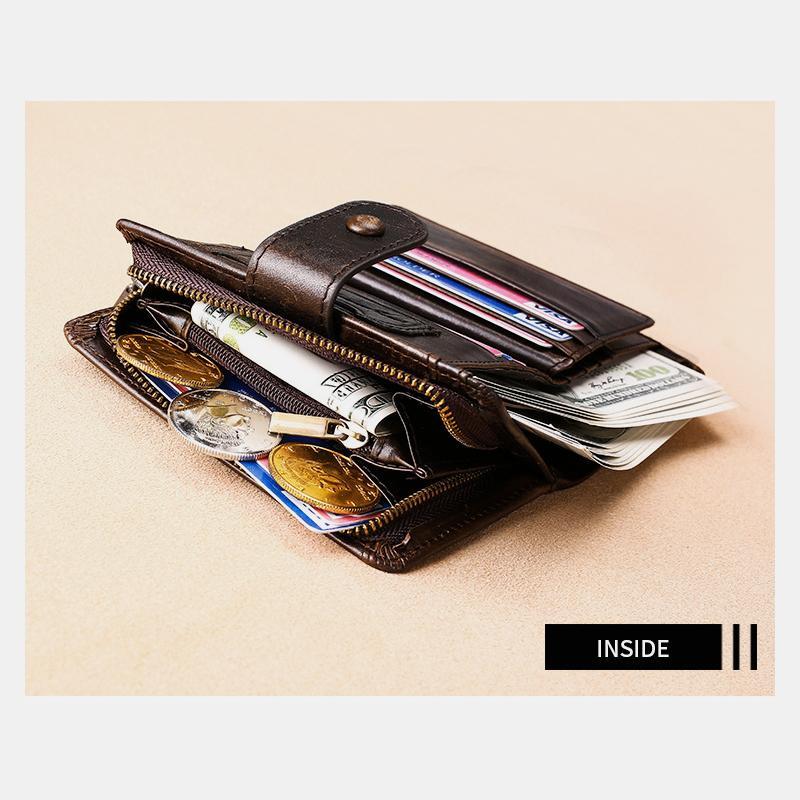RFID Genuine Leather Multi-slot Bifold Wallet