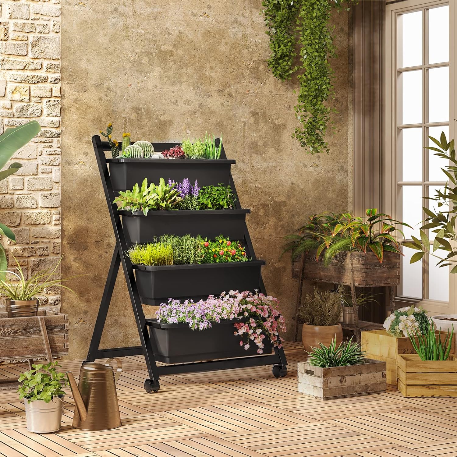 FLEXIMOUNTS Vertical Raised Garden Bed w/Wheels 4 Tiers Freestanding Elevated Garden Planters