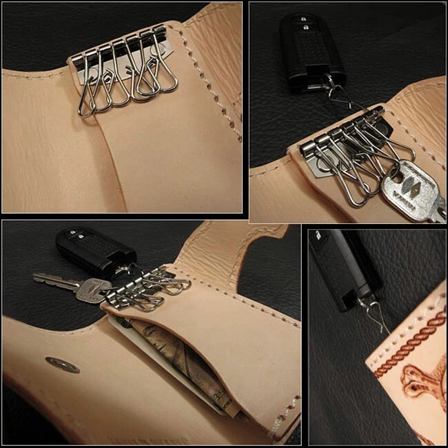 Skull&Crossbones Carved Genuine Leather key case holder