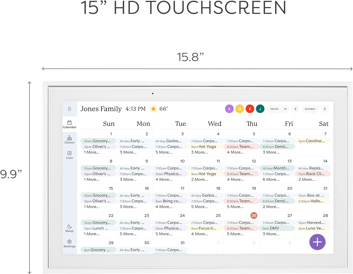 Skylight Calendar 15-inch Smart Touchscreen Digital Calendar Chore Sheet