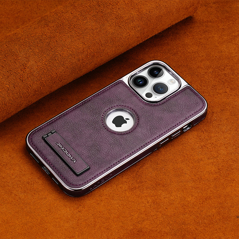 Solid Color Leather Bracket Case Cover For iPhone