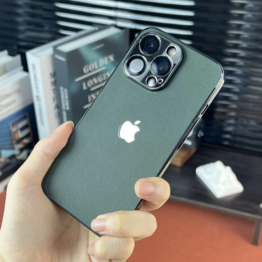 Electroplated Matte Leather Metal Lens Case Cover for iPhone