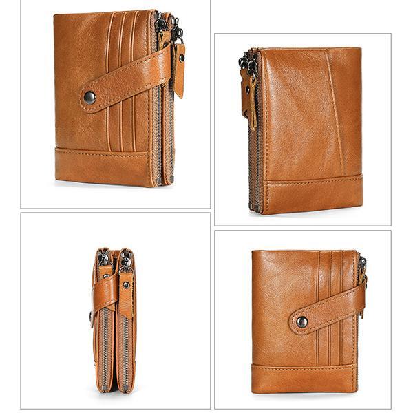 Casual Genuine Leather Double Zipper Wallet