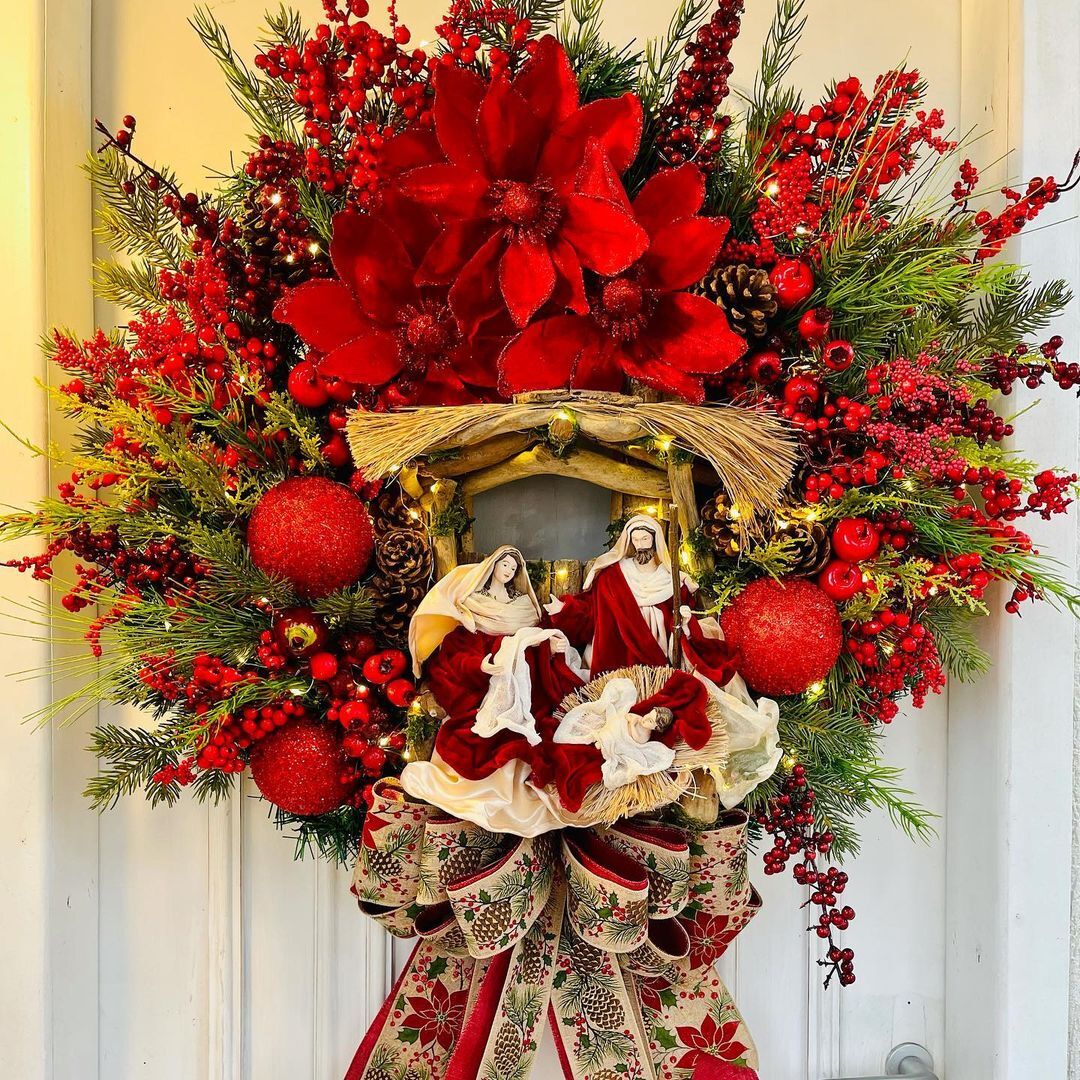 Red Wreath Christmas Jesus Birth Holiday Decoration