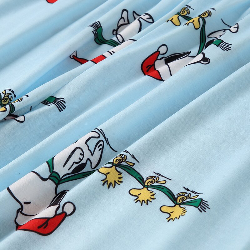 Christmas Family Matching Sleepwear Pajamas Sets Blue Cartoon Snoopy Top and Pants