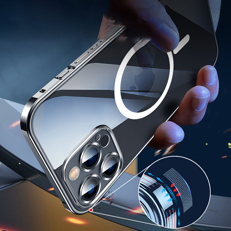 Metal Frame Magnetic Suction Luban Buckle Case Cover For iPhone