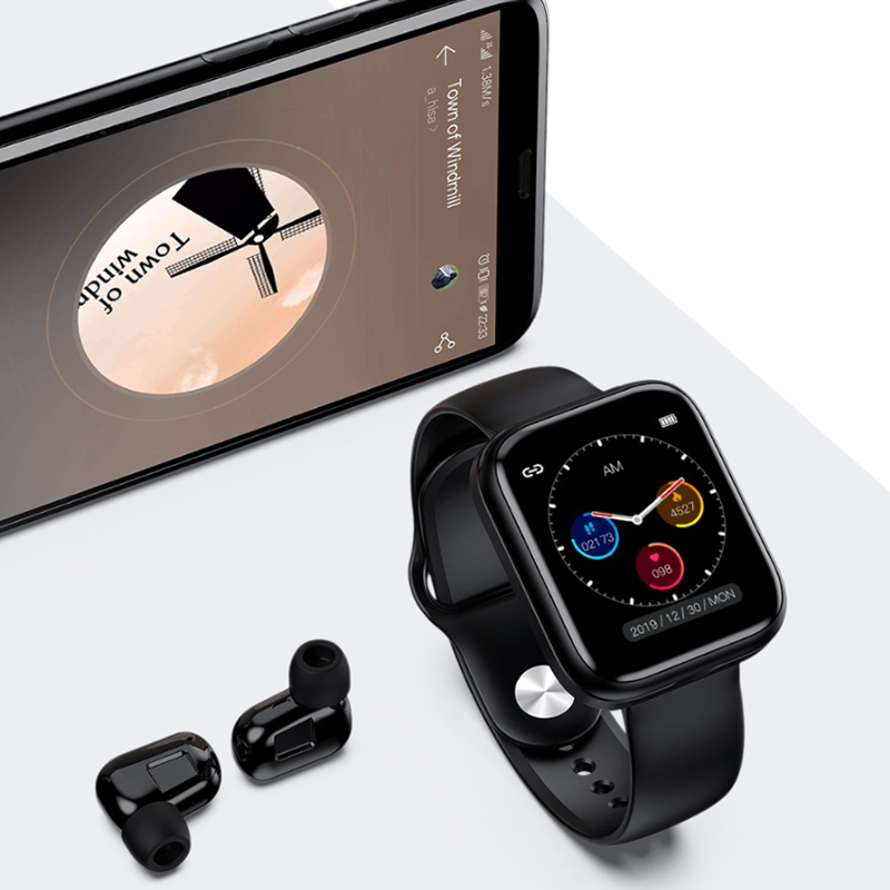 2 in 1 Smart Watch with Wireless Bluetooth Earbuds - Multifunctional & Deep Waterproof Fitness Tracker Sports Bracelet
