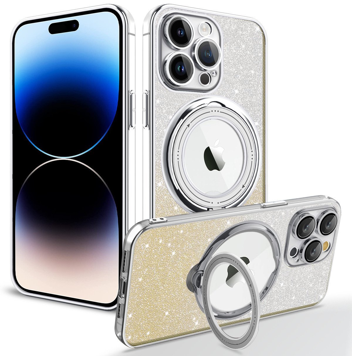 Electroplated Magnetic Glitter iPhone Case with Invisible Stand - NGANGEE