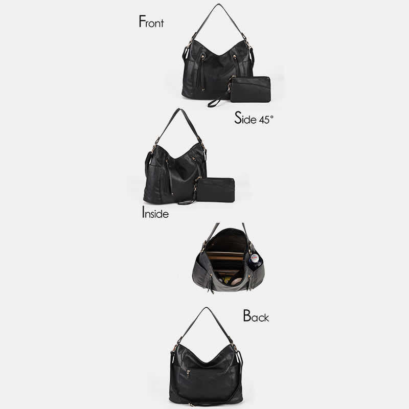 Tote Handbags Set Women Leather Hobo Shoulder Bag with Small Clutch