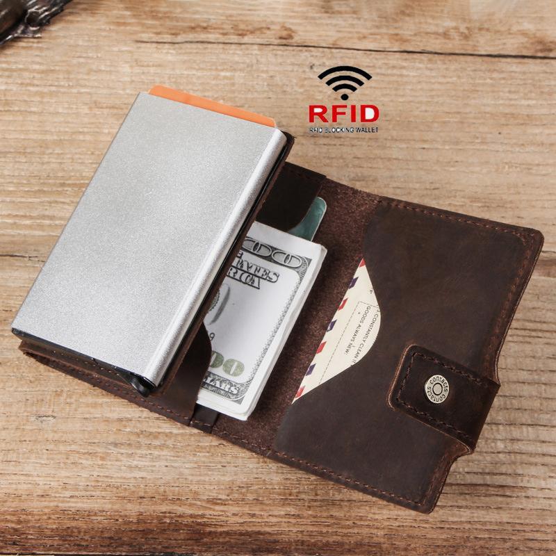Genuine Leather RFID Classical Wallet With Automatic Pop Up Card Case