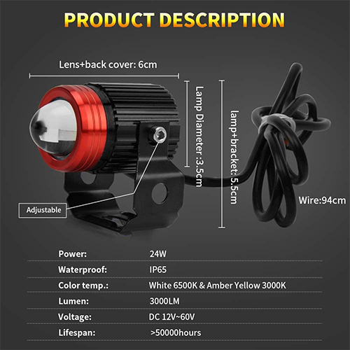 FoldFlat  Car & Motorcycle Dual Color LED Projector Lens High Beam