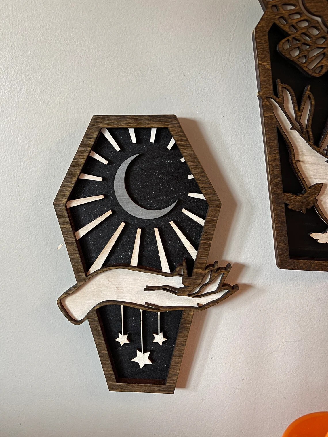 You choose witch hand wooden coffin decor