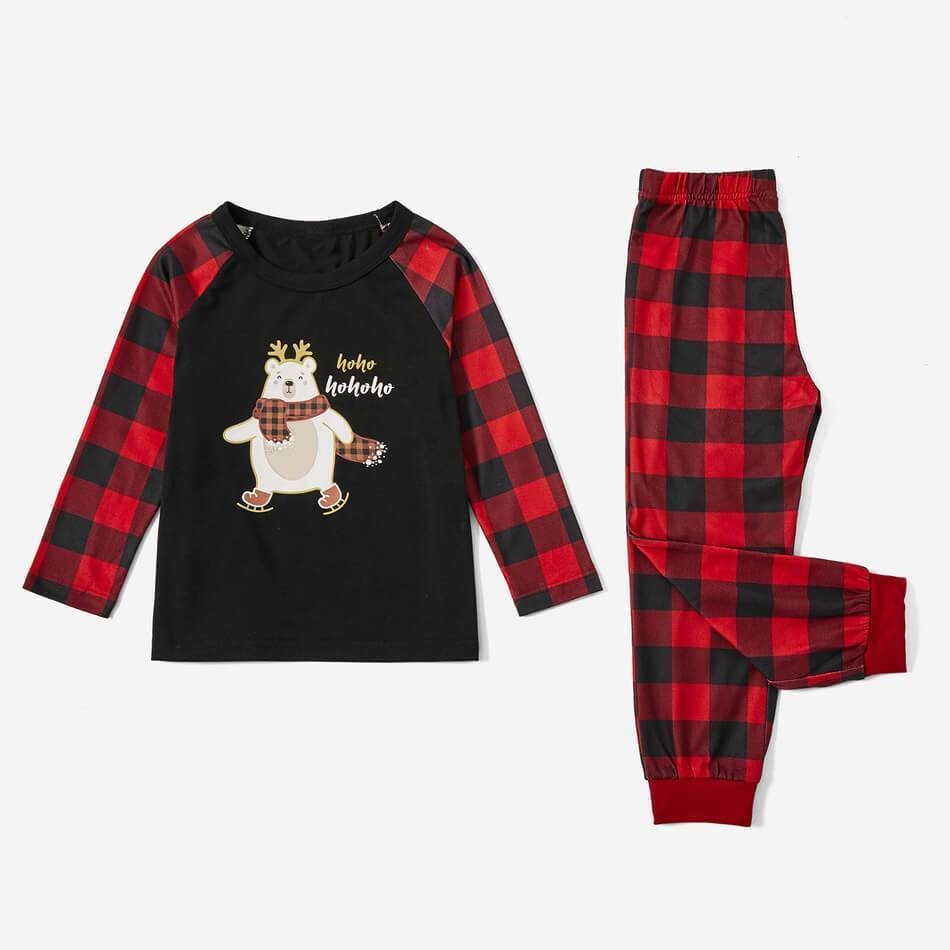 Family Matching Cute Bear Print Christmas Buffalo Plaid Pajamas Sets