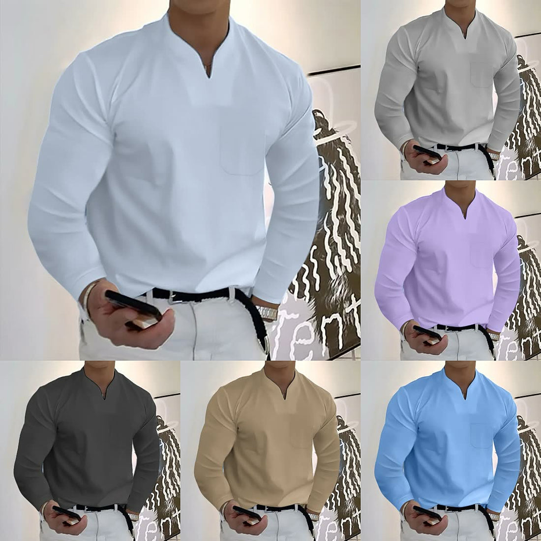 ✨New Arrival Sale - 49% OFF Men's Casual Solid Color Long Sleeve Cotton T-Shirt With Pocket