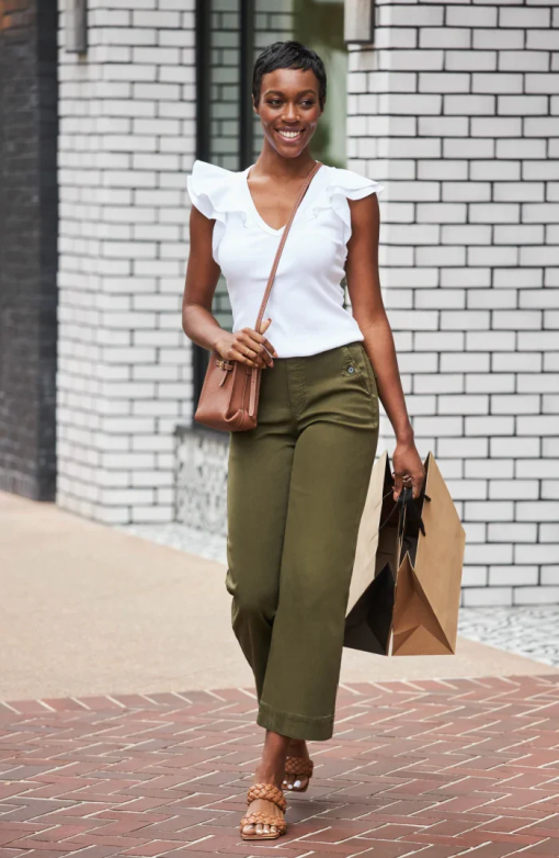 Stretch Twill Cropped Wide Leg Pant