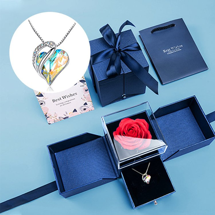 Morshiny Rainbow Crystal Heart Necklace With Rose Box