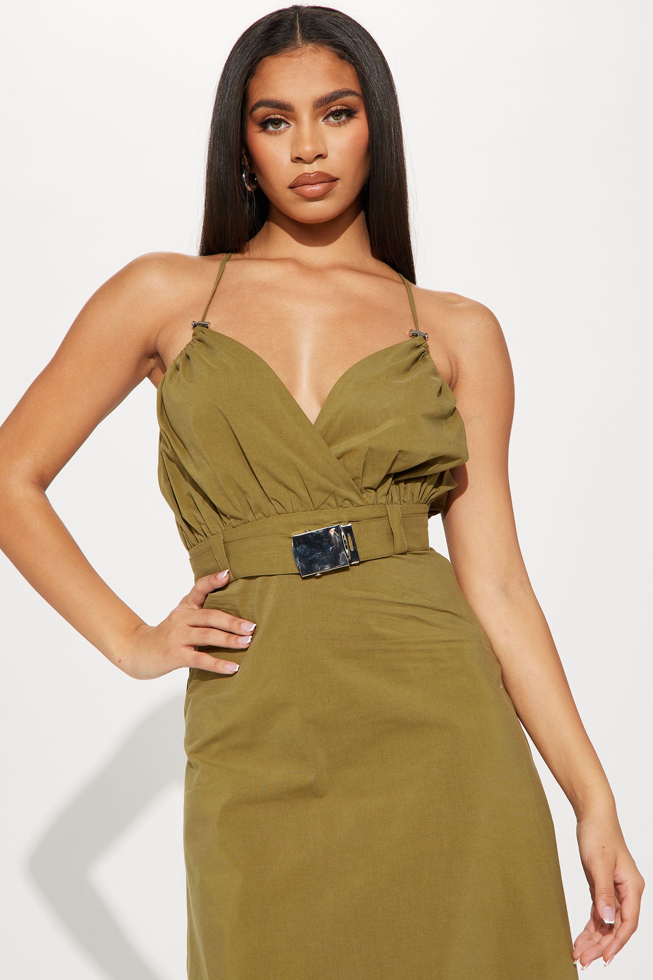 Buckle Up Maxi Dress - Olive