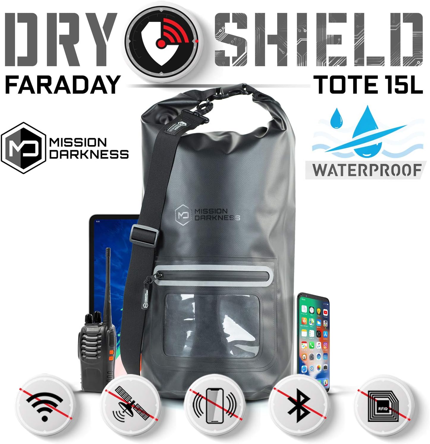Mission Darkness Dry Shield Faraday Tote 15L Waterproof Dry Bag