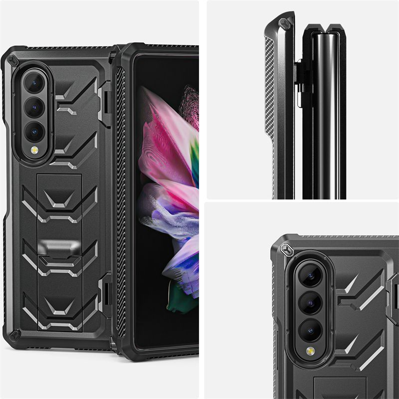 Mecha Anti-Fall Pen Slot With Bracket Case Cover for Samsung