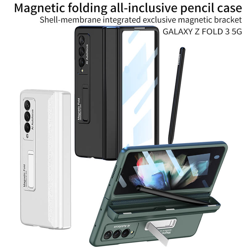 Magnetic Frame Stand All-included Screen Glass Film Case With Hidden S Pen Slot For Samsung Galaxy Z Fold 3 5G
