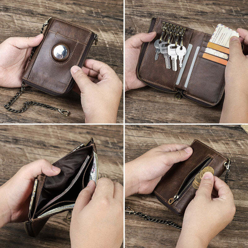 Men's Zip Around RFID Blocking Leather AirTag Wallet