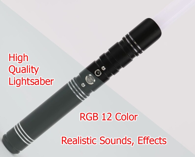 Lightsaber O, Lightsaber hilt with blade, Removable PC blade, Saberforge, with USB charging cable, 6 set sound,  aluminium hilt, RGB 12 color.