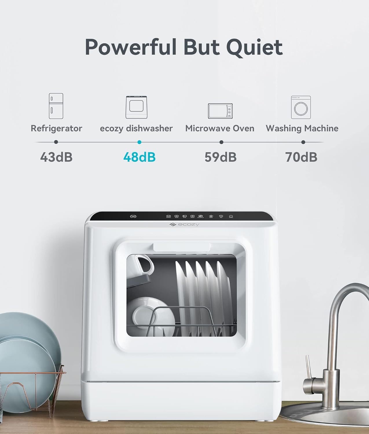 ecozy Portable Dishwasher Countertop Mini Dishwasher with a Built-in 5L Water Tank