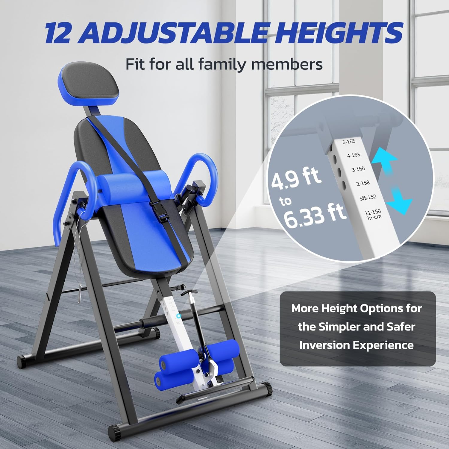 Gravity Heavy Duty Inversion Table with Headrest & Adjustable Protective Belt Back Stretcher Machine for Pain Relief Therapy