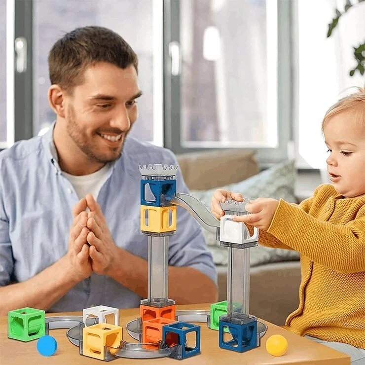 Magnetic Blocks Marble Run for 3-8 Year Old, Montessori Sensory Magnetic Cube Stacking Blocks Activity Toys for Toddlers
