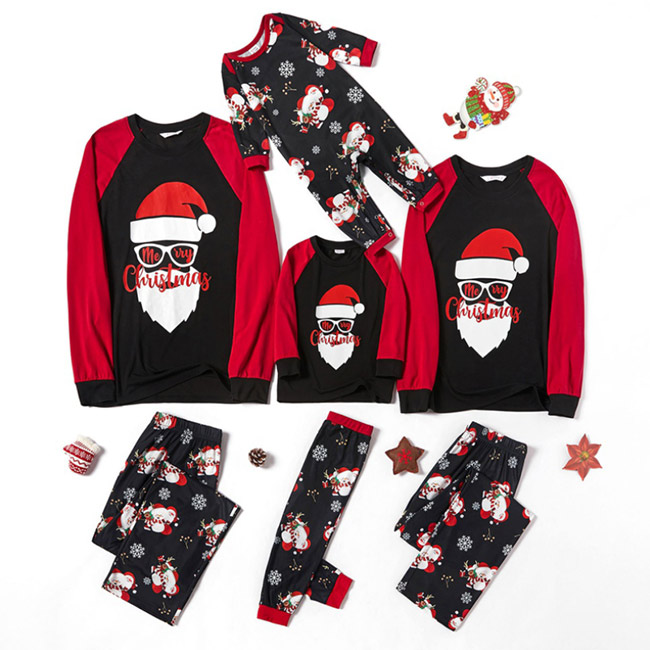The new Christmas family pajamas wearing glasses Santa Claus